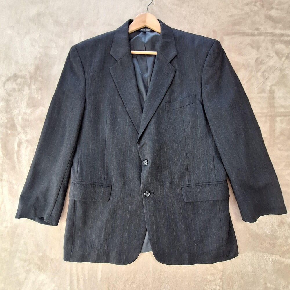 Jos A Bank Suit Jacket Mens 44R Gray Wool Stripe Single Vent 2 Button Executive